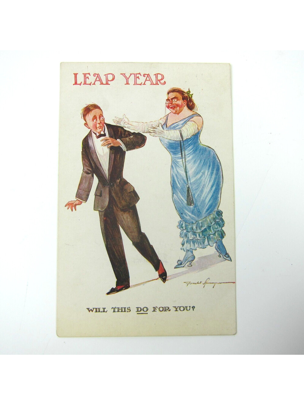 Leap Year Woman Chases Man Marriage Romance Humor Fred Spurgin Antique 1912